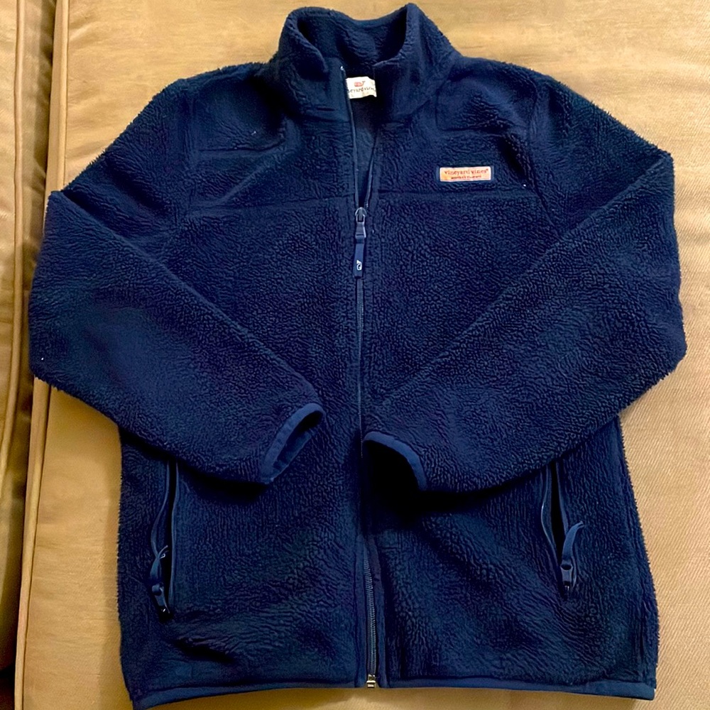 Vineyard Vines girls L (14) navy blue fleece zip up jacket